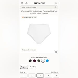 Women's Chlorine Resistant Ottoman Rib High Waisted Bikini Bottoms Lands end NWT